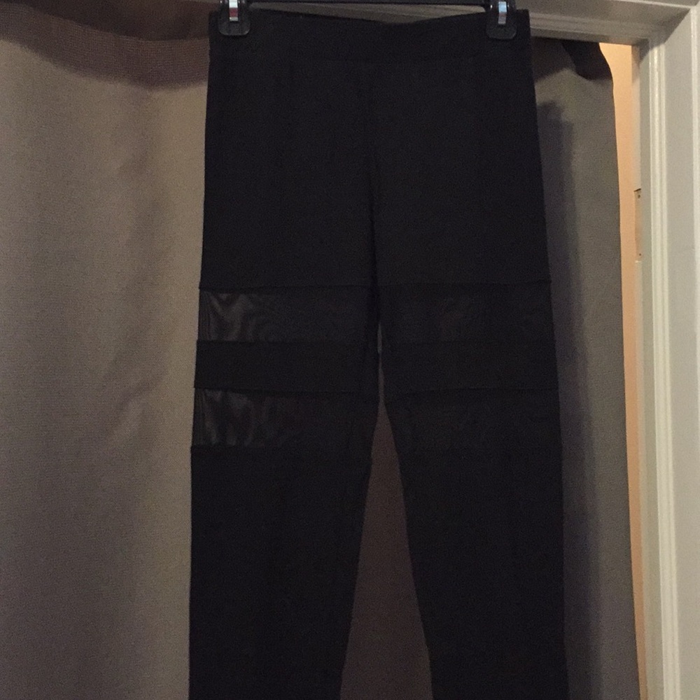 Black leggings with mesh stripes